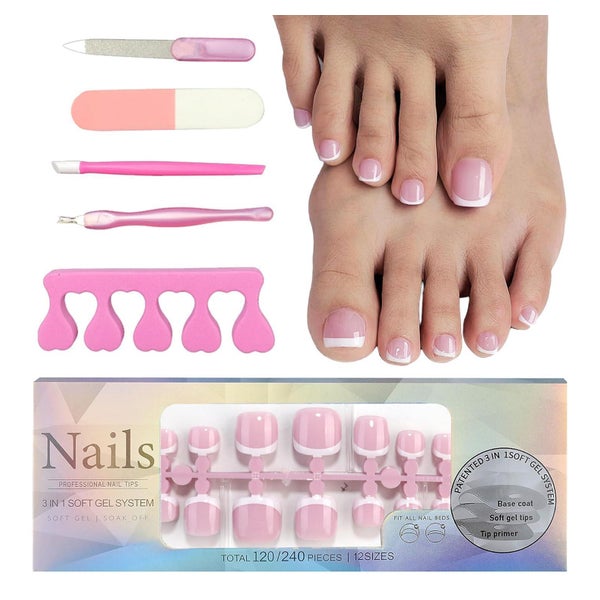 Fußnägel Acryl Full Cover Tips 120 12 Größen Damen Rosa Fren 1 St