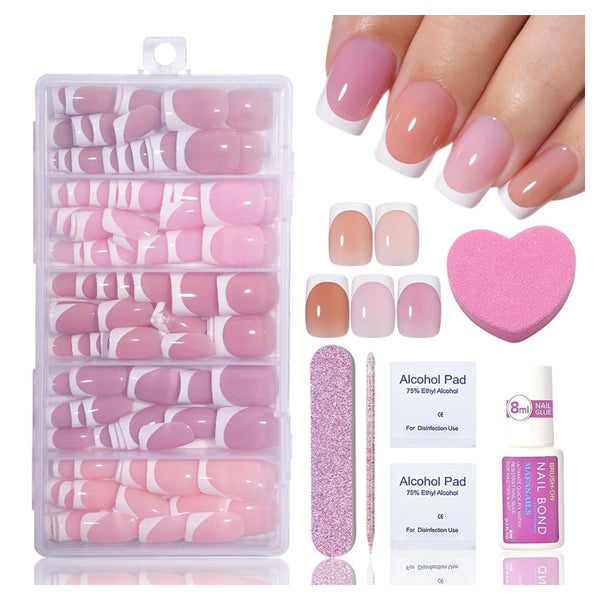 Kunstnägel 160er kurz quadratisch 5 Farben Nude Pink French 1 St