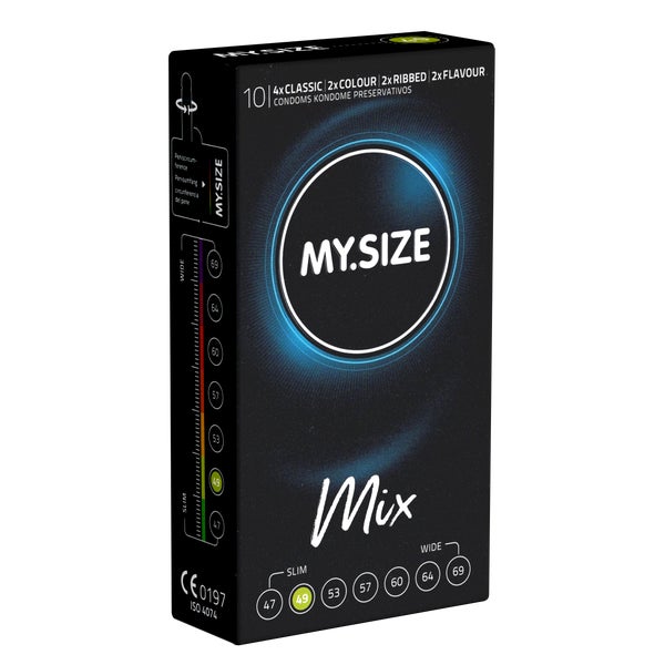 «49mm MIX» Kondome: 10er Pack, glatt, gerippt, aromatisiert (10 Kondome) 10 St