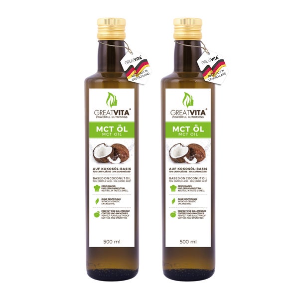 GreatVita MCT Öl auf Kokosölbasis C8 & C10 Fettsäuren 2x500 ml