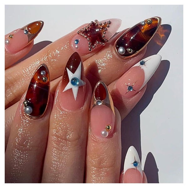 Press On Nägel 24 Stück Jelly Gel 3D Gold Chrom Kante design 1 St