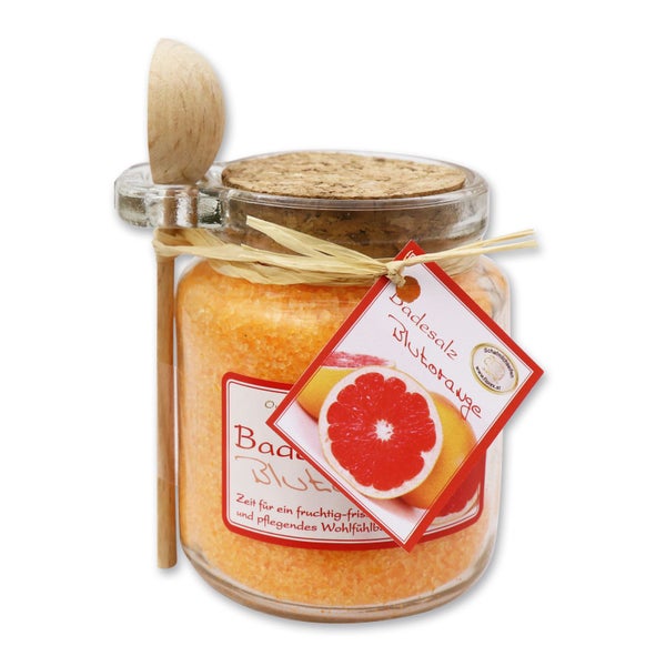 Badesalz Blutorange mit Schafmilch Glas mit Holzlöffel 300 g