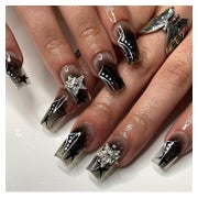 Press On Nails Mittellang Ballerina Schwarz 3D Glitzer AKB30 1 St