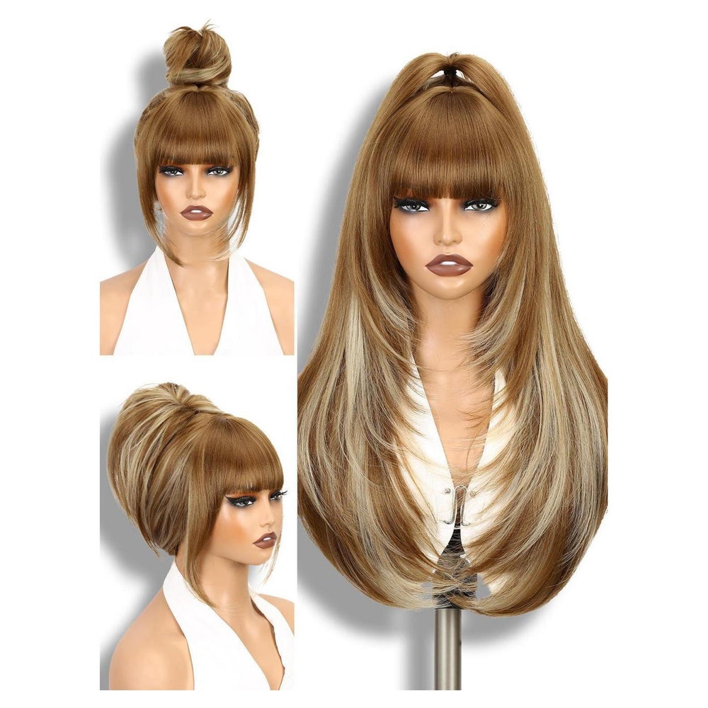 Perücke blond Pony lang synthetisch hitzeresistent Damen Blo 1 St