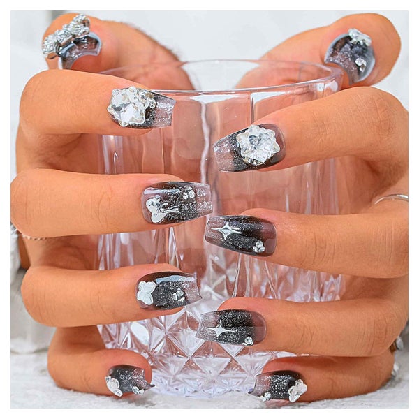 Falsche Nägel Sarg Schwarz Gradient Strass 3D Kristall G 1 St