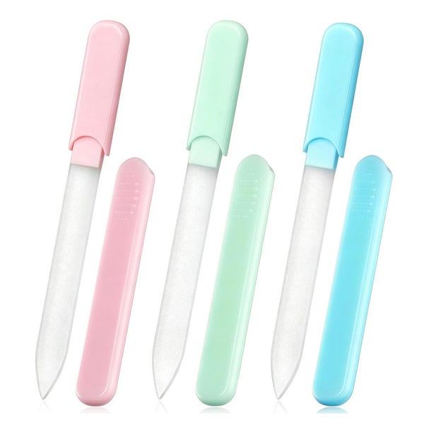 Flintronic Glas-Nagelfeilen-Set, 3 Stück, Tragbar mit Etui, Doppelseitig, für