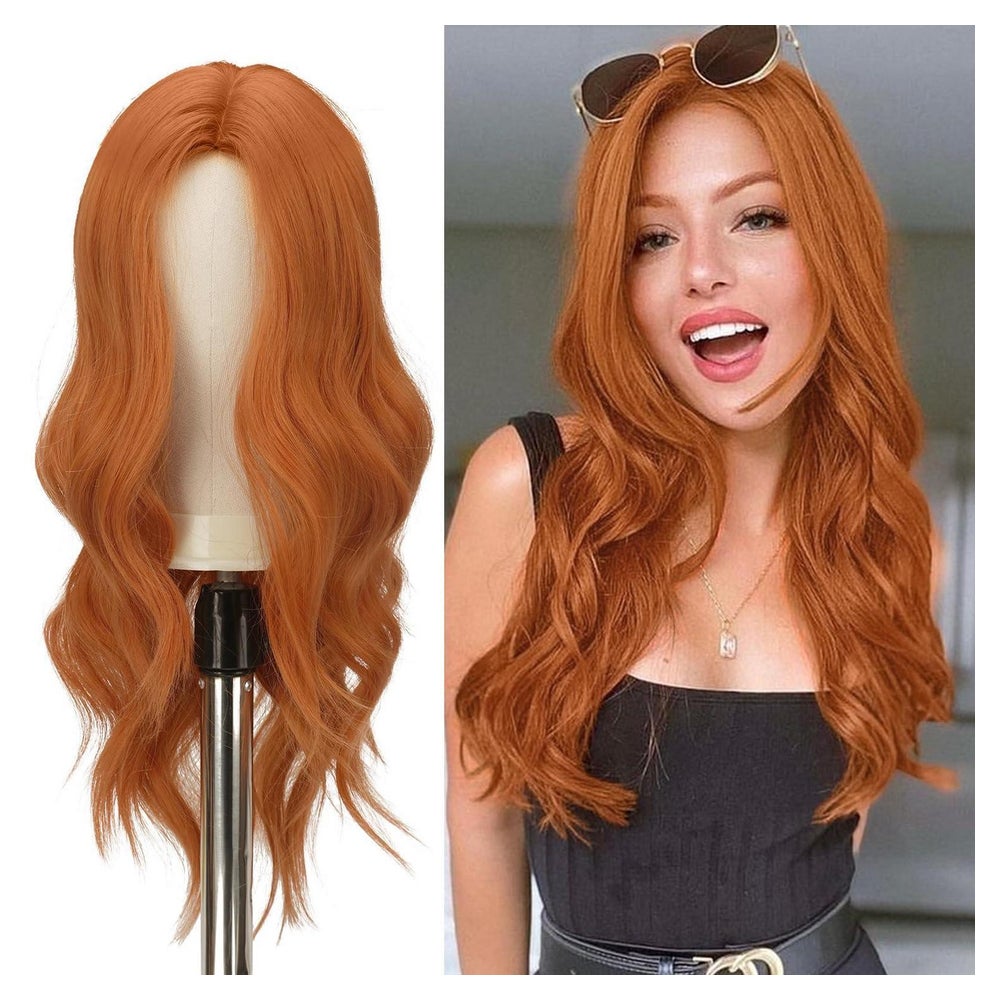 Perücke Locken Mittelscheitel Synthetisch Damen Lang Orange 1 St