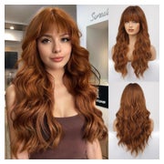 HAIRCUBE Lange Locken/Welle Perücke mit Pony für Damen - Hitzebeständige