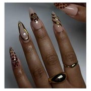 Press On Nails Kurz Almond Braun Blumen Leopard 3D Gold LE6 1 St