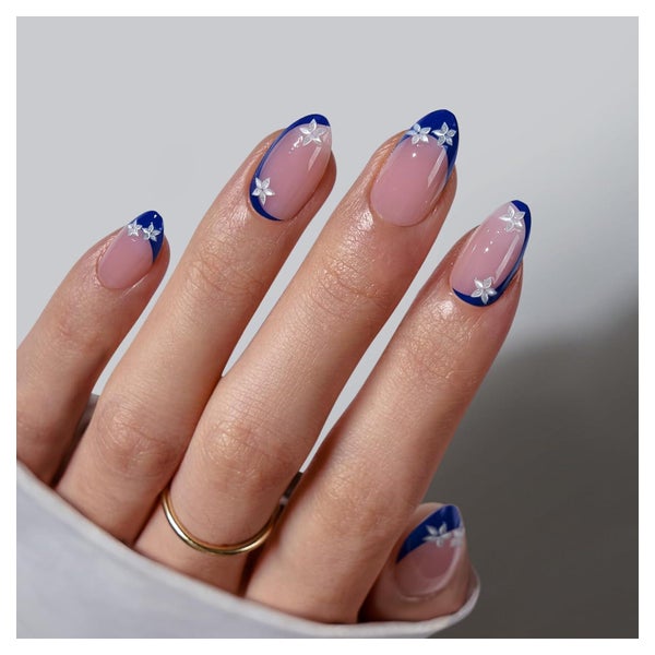 Press On Nails Short Lamp Curable Blue French Gel X Set Blue 1 St