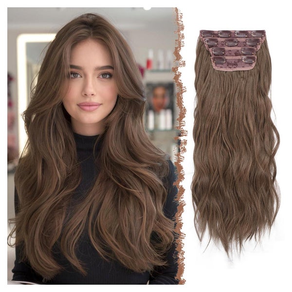 FESHFEN Clip in Extensions, 50cm, 4 Stücke, Gewellte Kunsthaar