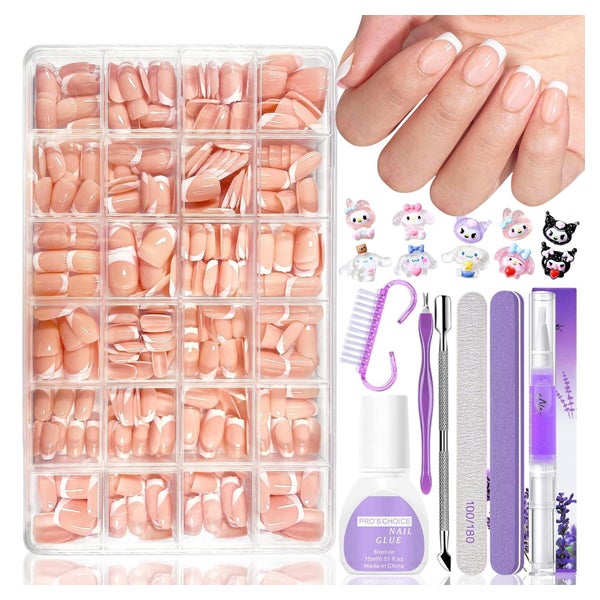 Falsche Nägel 420 Tips Set Ballerina Short Press On Nudeweiß 1 St