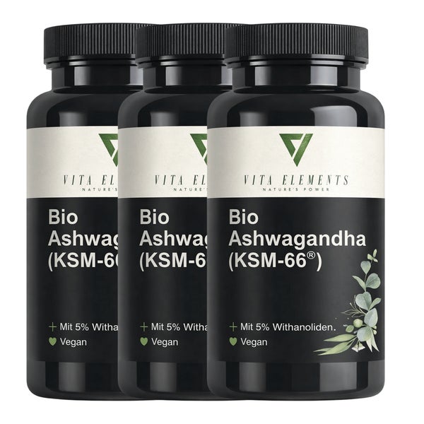Vita Elements Bio Ashwagandha (KSM-66®) Kapseln 3er Set 180 St
