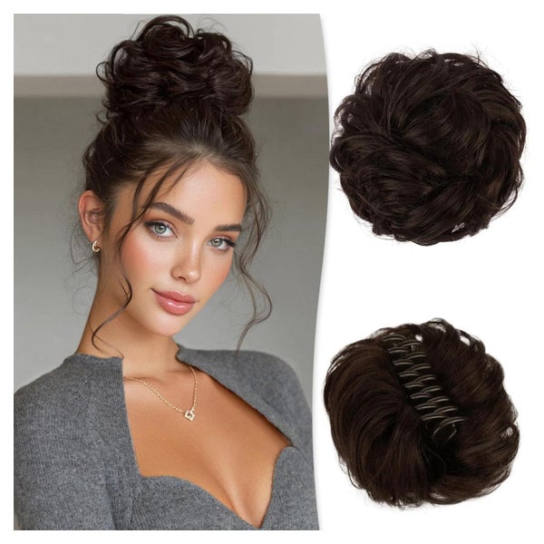RUWISS Echthaar Dutt mit Klammer, Messy Bun Haarteil für Damen