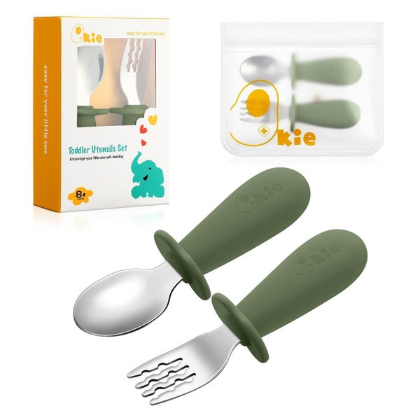 Edelstahl Kinderbesteck Set mit Silikon Griffen 1 St