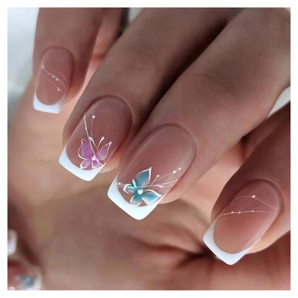 24 Stück Schmetterling Nägel Kurz Press on Nails Glossy Küns 1 St