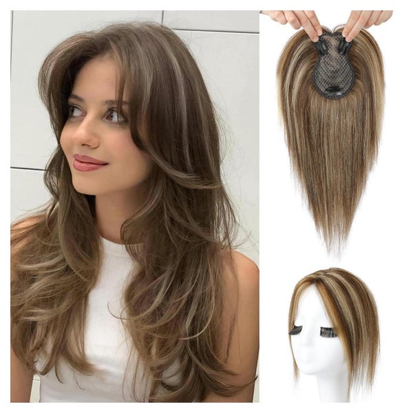 Topper Echthaar Damen Clipin 26 CM Mittelbraun mit blonden S 1 St