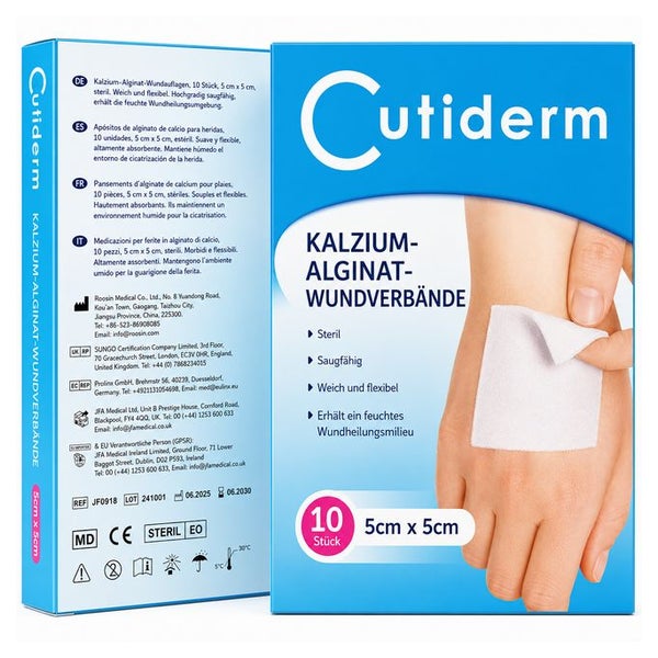 Cutiderm Wundkompresse, Kalziumalginat, niedrig haftend, 5 cm x 5 cm 10 St