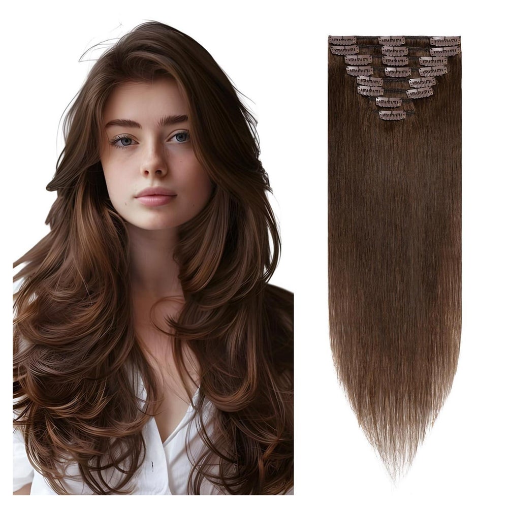 Clip in Extensions Echthaar Haarverlängerung 8 55cm #4 Mitte 1 St