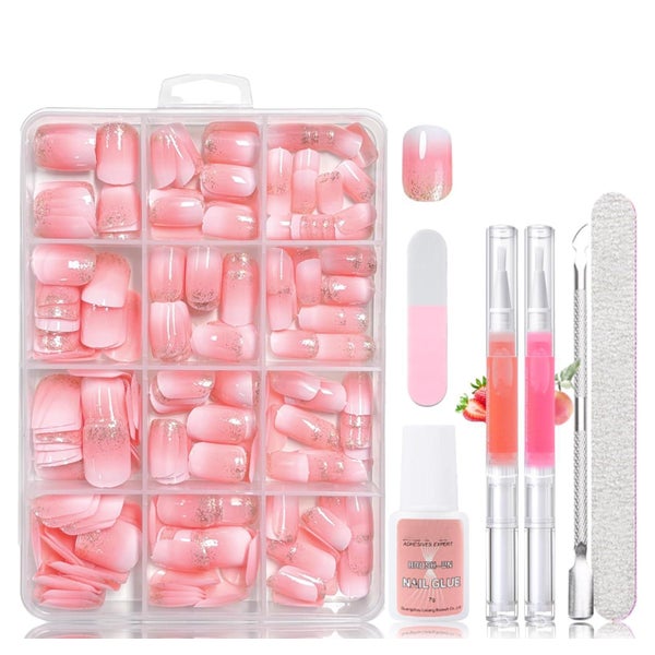 Falsche Nägel 240 Square Rosa Shimmer Pink Gradient 01 1 ml 1 St