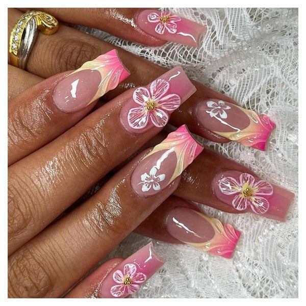 Kunstnagel 3D Blume Square 24er Set Press On Rosa Ombre für 1 St