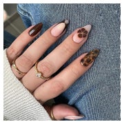 Fingernägel künstliche kurz Almond Nude Blumen Gold Acryl LE 1 St