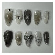 Fingernägel Kurz Almond Schwarz 3D Stern Perle Nagelkleber A 1 St