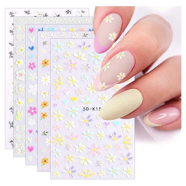 Nagelsticker 3D 5D Selbstklebend Frühling Blumen 5 Blatt Blu 1 St