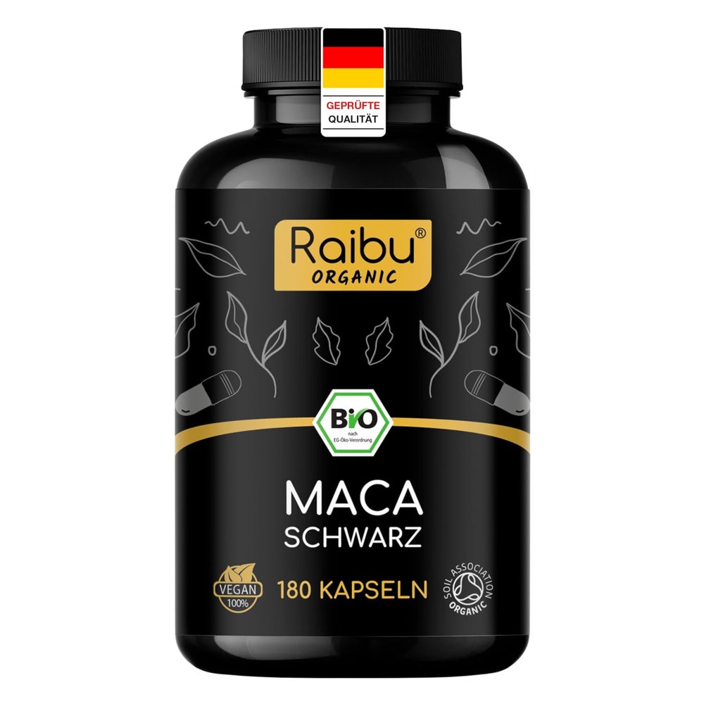 BIO Maca Schwarz Kapseln Hochdosiert, mit Vit C - RAIBU 180 St