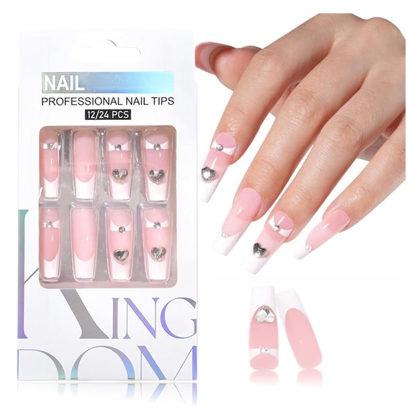Künstliche Nägel 24 Stück Coffin FrenchTip French Rosa 1 ml 1 St