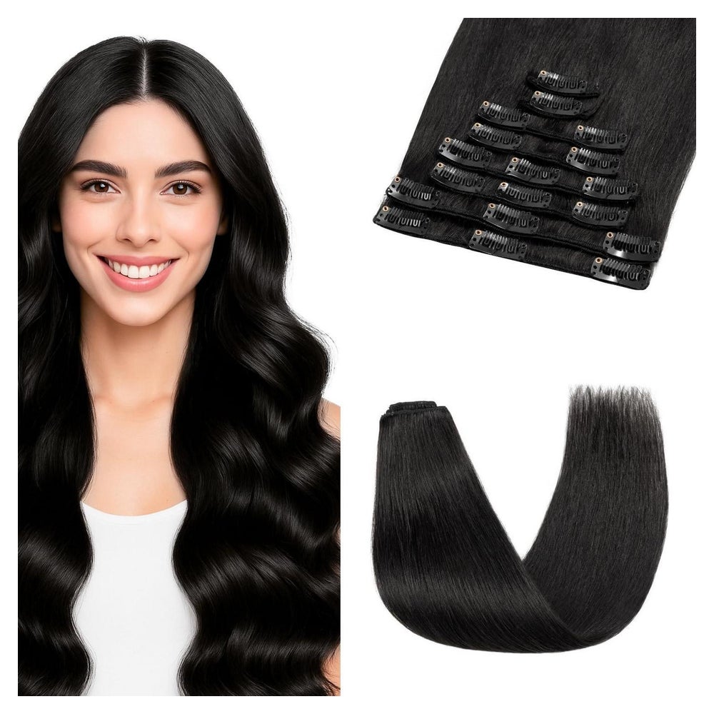 Haarverlängerung Echthaar Clipin 8 Wefts Schwarz 01 Schwarz 1 St