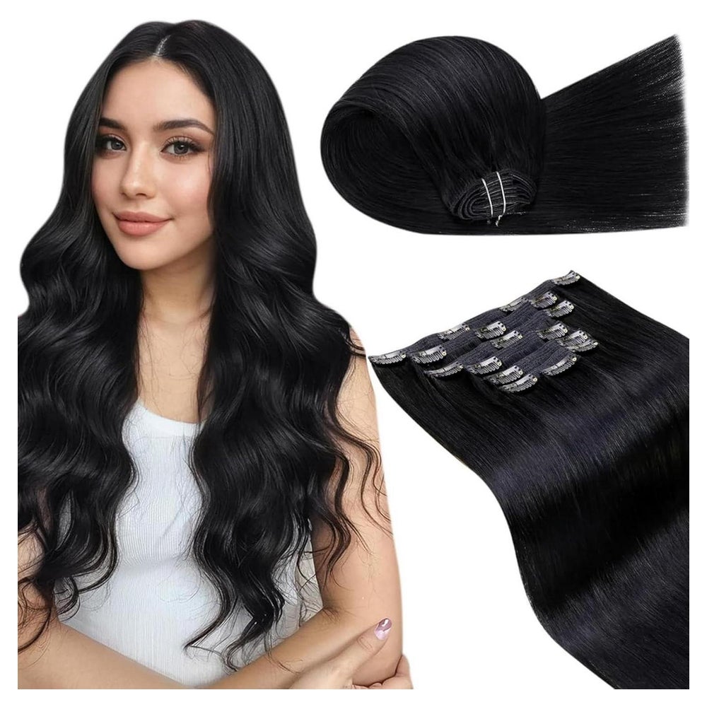 Clip in Extensions Echthaar Remy Schwarz 60cm 60cm-7PCS-150G 1 St