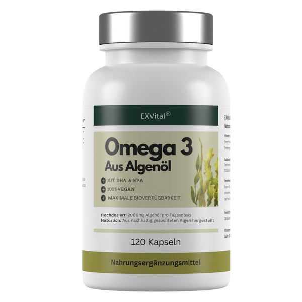 EXVital® Omega 3 Kapseln vegan aus Algenöl, 2000mg DHA, EPA 120 g