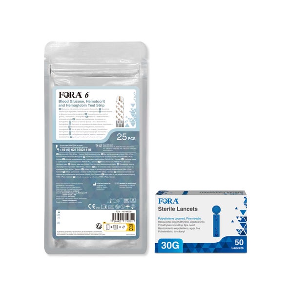 FORA 6 3-in-1 Teststreifen + FORA 30G Lanzetten - The Tester 1 St