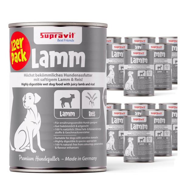 Supravit Hundenassfutter mit Lamm & Reis 12 x 410g 4920 g