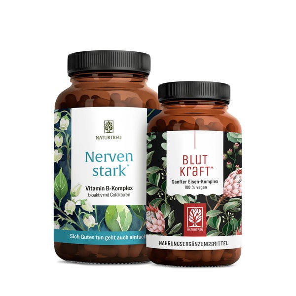 Blutkraft-Nervenstark-Paket: Eisen & B Vitamine in einem veganen Bundle - BLUTKRAFT & NERVENSTARK - NATURTREU® 107.8 g