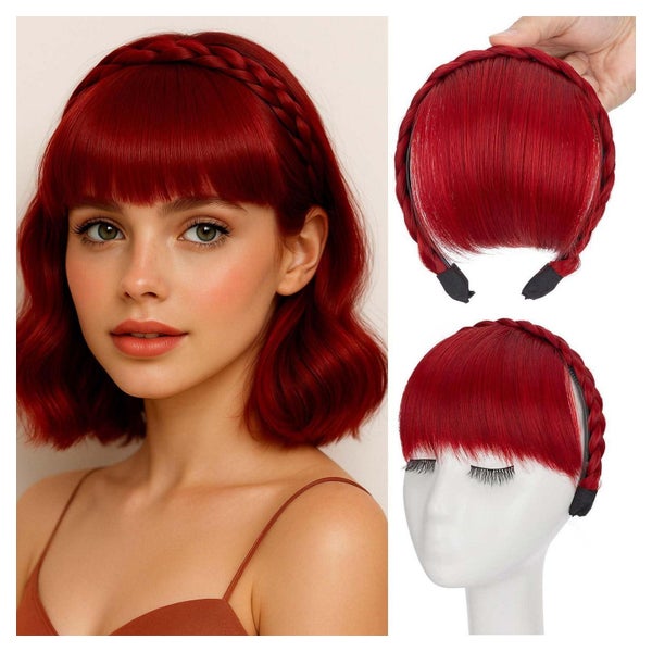 Stirnband Pony Fransen Front Haarteil Perücke Dunkelrot-Mix 1 St