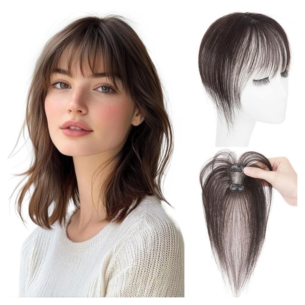 Pony Haarteil Clip in Echthaar Wispy Bangs 1B Natürliches Sc 1 St