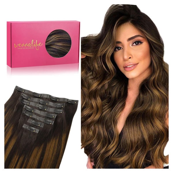 Clip 45cm-130g-Sans Couture #2 6 2 Balayage Dunkel Braun to 1 St