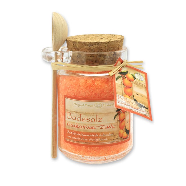Florex Badesalz Mandarine-Zimt mit Schafmilch im dekorativen Glas mit Holzlöffel 300 g