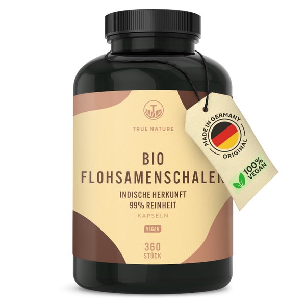 Bio Flohsamenschalen Kapseln - 85% Ballaststoffgehalt, Vegan 360 St