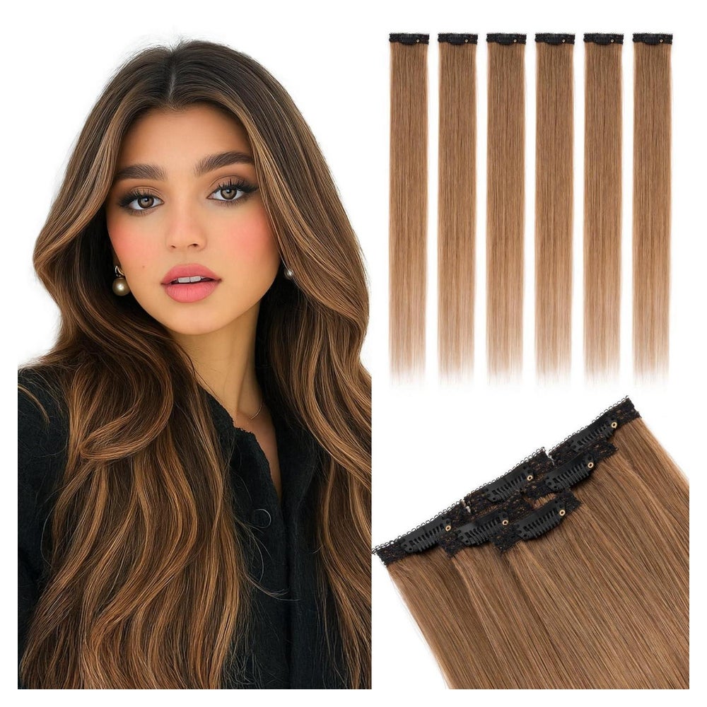 Clip in Extensions Echthaar 6 Stück Highlights 06 Hellbraun 1 St