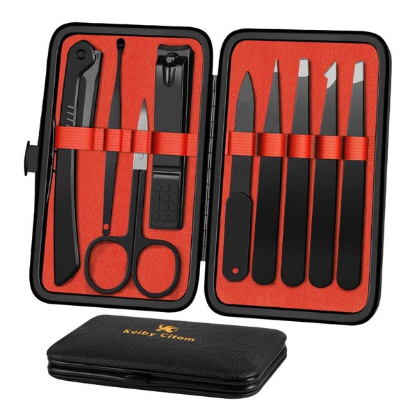 Keiby Citom Pinzette & Nagelknipser Set 9-teilig | Edelstahl, mit Schere