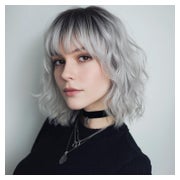 Perücke Kurzhaar Pony Synthetisch Frauen Silbergrau mit dunk 1 St