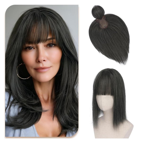 Haar Topper Clip Pony 30cm Synthetisch 8x12cm Silver Grey & 1 St