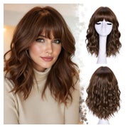 Perücke Damen kurz gewellt Pony Bob 18Zoll Kunstfaser Dunkel 1 St