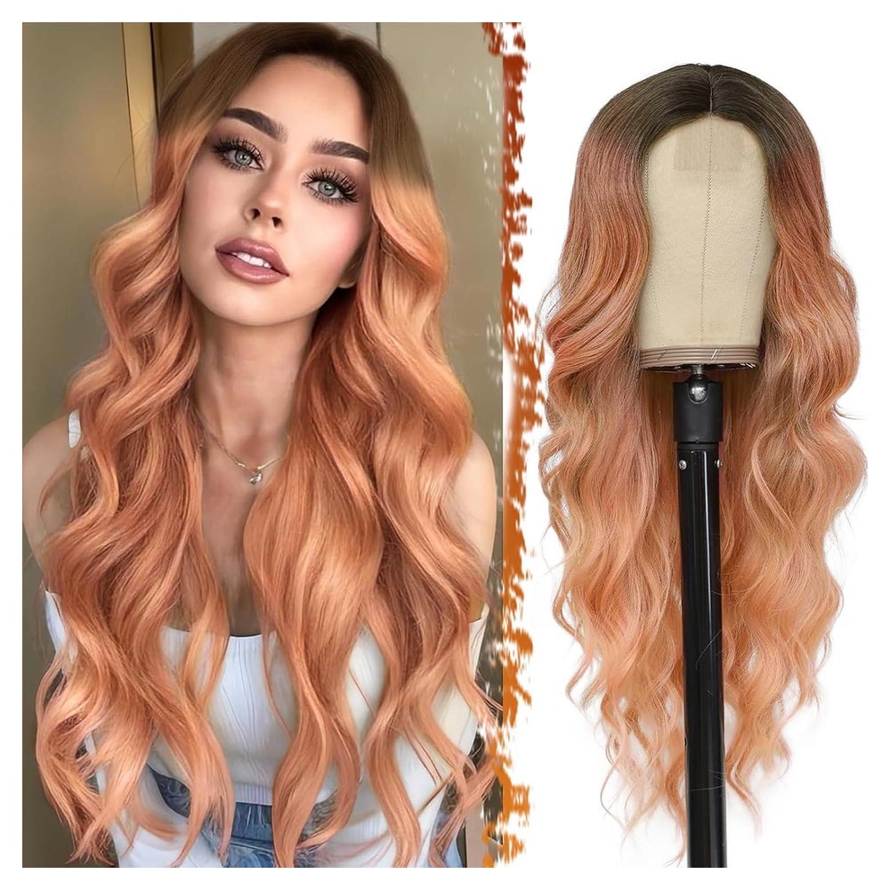66cm Lange Wellige Ombre Rosa Lace Front Perücke Hitzebestän 1 St