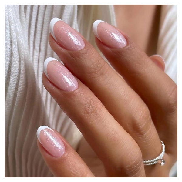 24 Stück Glitzer Nude Rosa Kurze Ovale Künstliche Nägel für 1 St