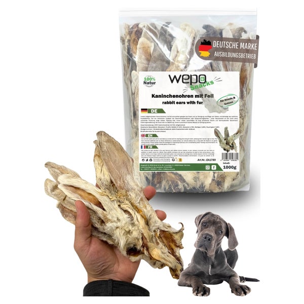 WEPO Kaninchenohren mit Fell - Getrocknete Hasenohren 1 kg