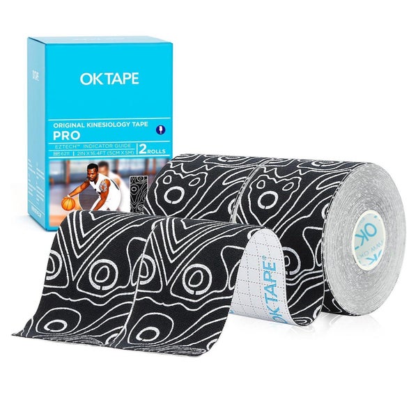OK TAPE Pro Kinesiologie Tape 5cm x 5m - 2 Rollen (Schwarz/Weiß)